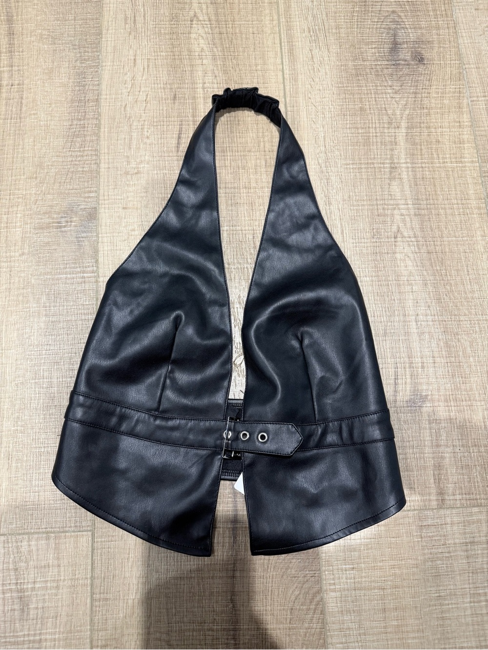 Black Faux Leather Halter Vest Top